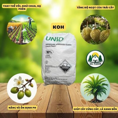 Kali hydroxit 90% (KOH) bao 25kg – Nâng PH đất, khử chua, hạ phèn