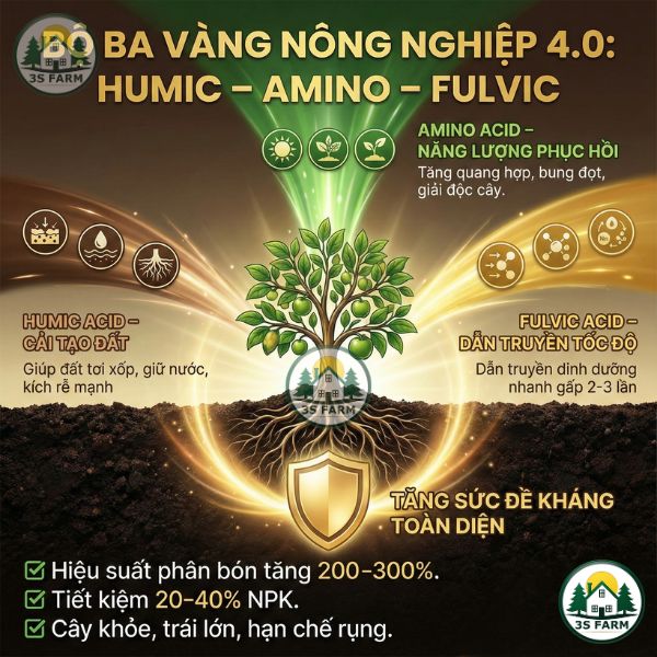 Combo Kích Rễ Humic, Fulvic, Amino - Cây Mai, Hoa Lan, Cây Kiểng Ăn Trái