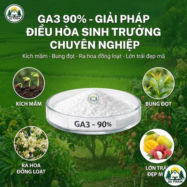 Gibberellic Acid 90% (GA3) – Kích Thích Sinh Trưởng, Kéo Dài Thân, Ra Hoa Đồng Loạt