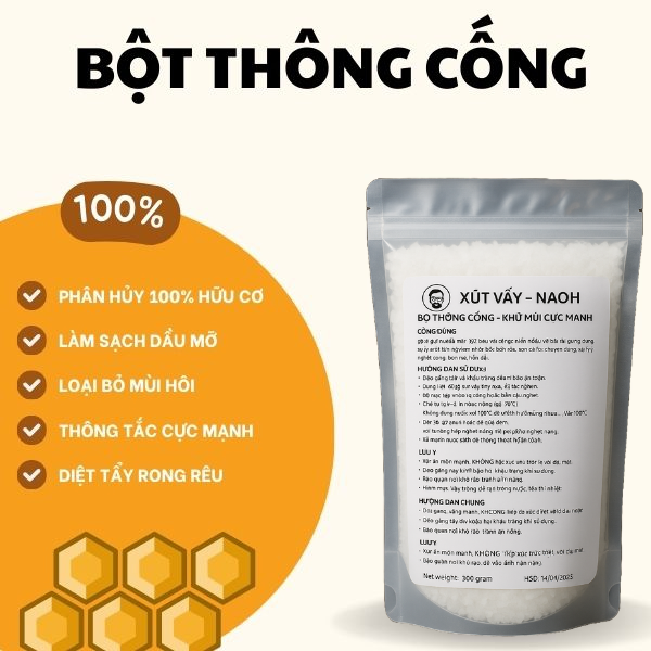 Bột Thông Cống Khử Mùi Cực Mạnh (Xút NaOH) - Túi 1KG