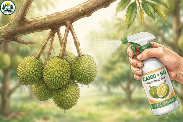 Trái sầu riêng non 5–7 cm trên cành