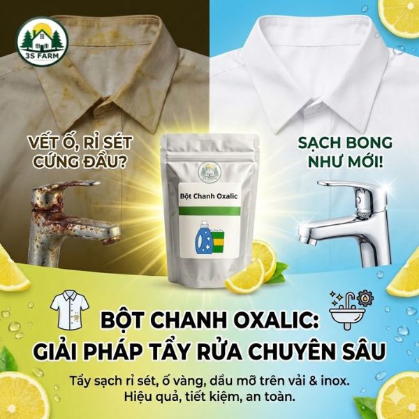 Bột Chanh Oxalic – Tẩy Vết Dầu, Rỉ Sét, Ố Vàng Trên Vải, Quần Áo