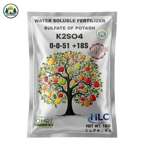 Kali Sunfat (K₂SO₄) 0-0-51 + 18S – Hàng Mỹ – Tăng Ngọt Trái, Cứng Cây, Đẹp Màu Trái