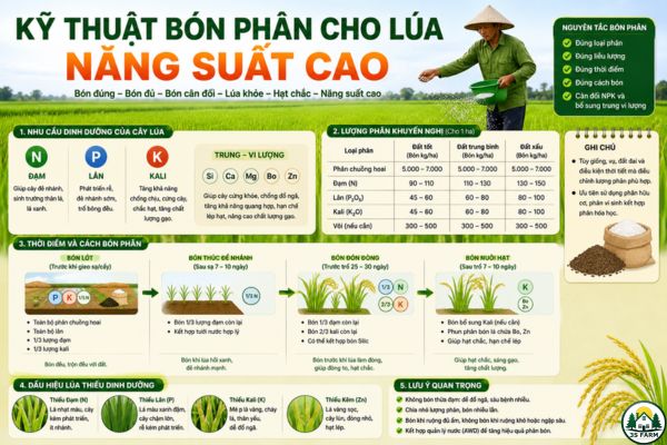 Kỹ thuật bón phân cho lúa năng suất cao